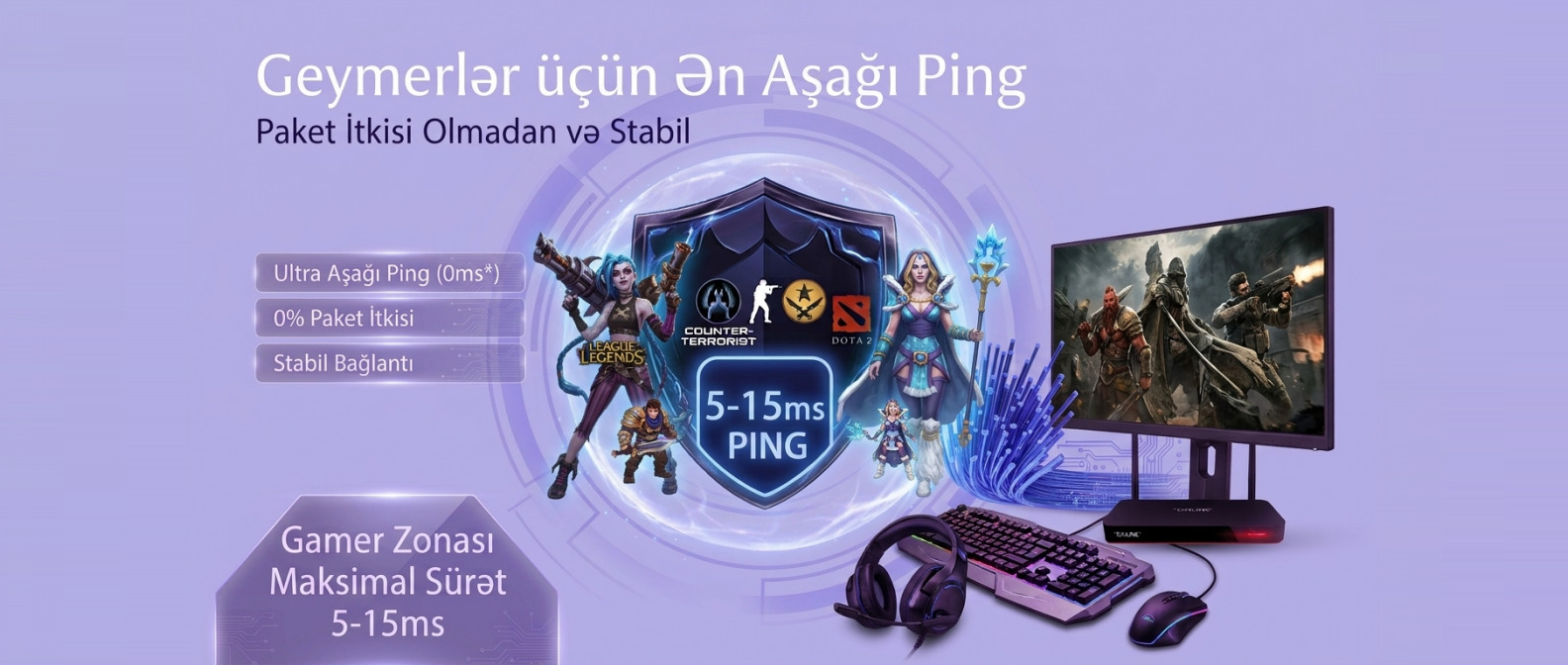 Geymerlər üçün ən aşağı ping — paket itkisi olmadan və stabil, 5-15ms